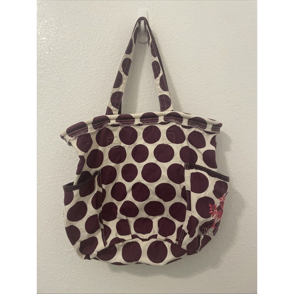 Thirty One Retro Metro Tote 13x17in Purple Polka Dot Canvas Bag Just Believe